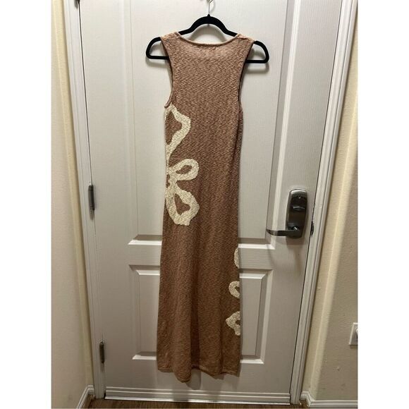 MON RENN BLOOM KNIT MIDI DRESS  TAN AND white Vacation Dress  size S NWT$229 - Picture 7 of 9